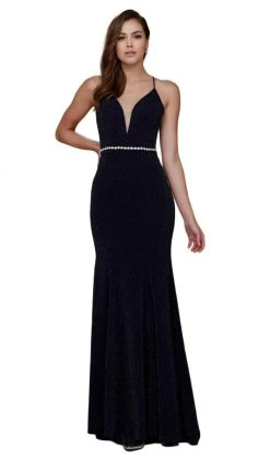 Formal Gowns Nox Anabel - N160 Plunging V-Neck Strappy Low Cut Gown