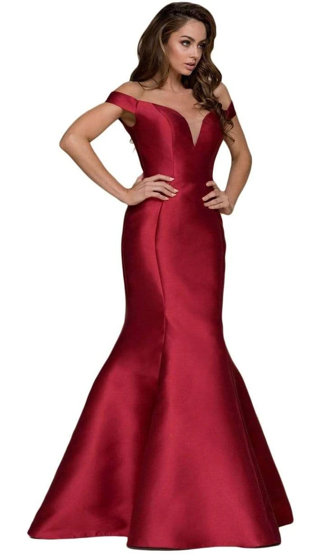 Formal Gowns Nox Anabel Plunge Detailed Off Shoulder Mikado Trumpet Gown C004 - 1 Pc Burgundy In Size XL Available 4 Formal Gowns Nox Anabel Plunge Detailed Off Shoulder Mikado Trumpet Gown C004 - 1 Pc Burgundy In Size XL Available