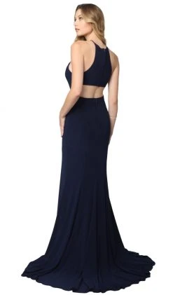 Nox Anabel - Q131 High Halter Georgette Mermaid Gown With Slit Formal Gowns