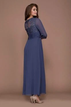 Nox Anabel - Quarter Length Sleeves Empire Long Dress 5101 - 1 Pc Steel In Size L Available Formal Gowns 7 Nox Anabel - Quarter Length Sleeves Empire Long Dress 5101 - 1 Pc Steel In Size L Available Formal Gowns