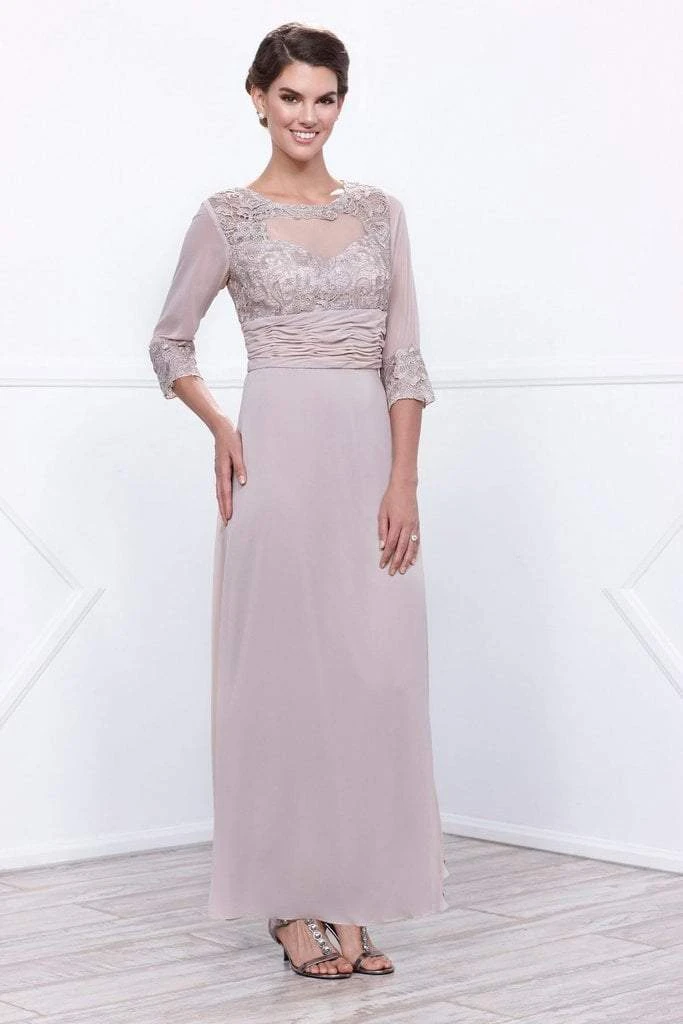 Nox Anabel - Quarter Length Sleeves Empire Long Dress 5101 - 1 Pc Steel In Size L Available Formal Gowns 5 Nox Anabel - Quarter Length Sleeves Empire Long Dress 5101 - 1 Pc Steel In Size L Available Formal Gowns
