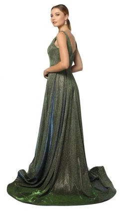 Nox Anabel - R274 Long Iridescent V Neck Gown With Train Formal Gowns 9 Nox Anabel - R274 Long Iridescent V Neck Gown With Train Formal Gowns