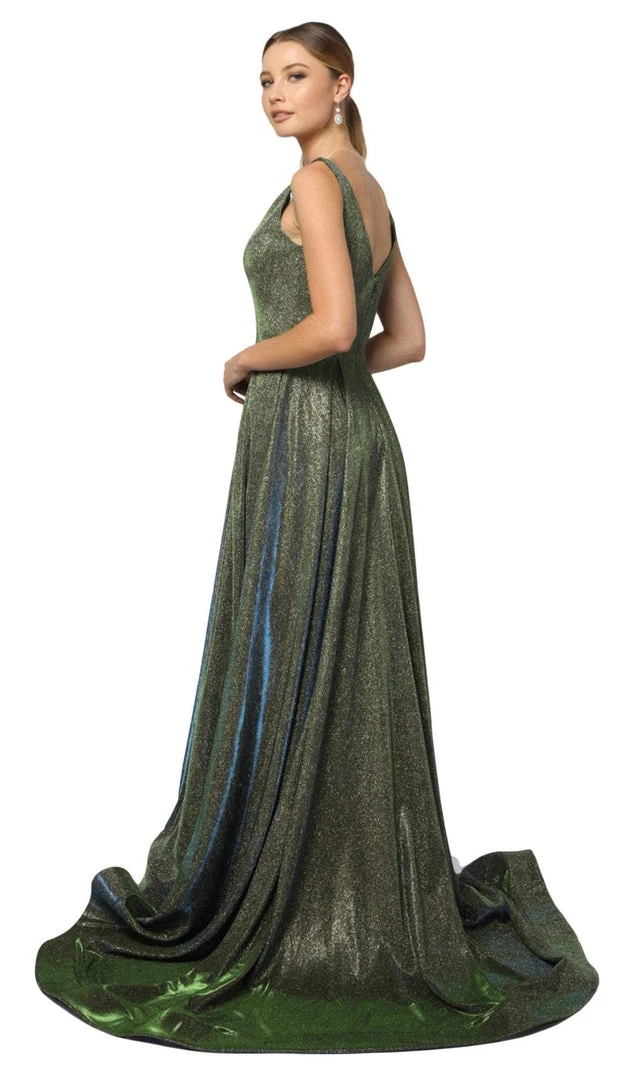 Nox Anabel - R274 Long Iridescent V Neck Gown With Train Formal Gowns 4 Nox Anabel - R274 Long Iridescent V Neck Gown With Train Formal Gowns