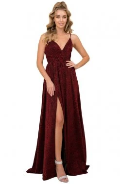 Formal Gowns Nox Anabel - R356 V Neck Animal Printed High Slit A-Line Evening Gown