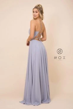 Nox Anabel - R416 Lace-up Open Back Beaded Waist A-Line Prom Dress 15 Nox Anabel - R416 Lace-up Open Back Beaded Waist A-Line Prom Dress