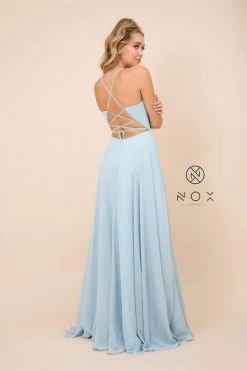 Nox Anabel - R416 Lace-up Open Back Beaded Waist A-Line Prom Dress 19 Nox Anabel - R416 Lace-up Open Back Beaded Waist A-Line Prom Dress
