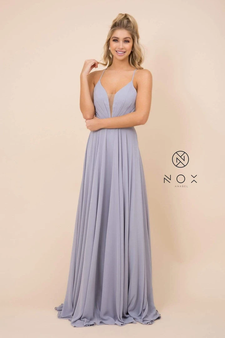 Nox Anabel - R416 Lace-up Open Back Beaded Waist A-Line Prom Dress 6 Nox Anabel - R416 Lace-up Open Back Beaded Waist A-Line Prom Dress