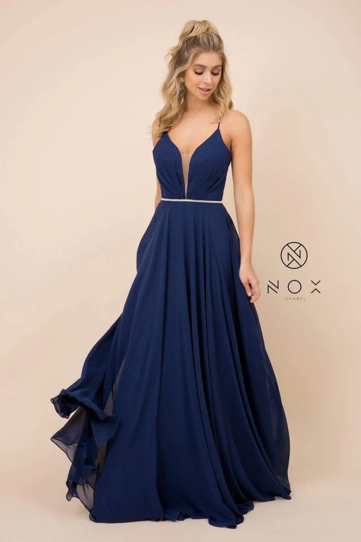 Nox Anabel - R416 Lace-up Open Back Beaded Waist A-Line Prom Dress 8 Nox Anabel - R416 Lace-up Open Back Beaded Waist A-Line Prom Dress