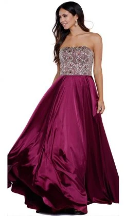 Nox Anabel Strapless Bejeweled Sleek A-Line Gown Formal Gowns