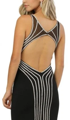 Nox Anabel - T253 Metallic Stripped Illusion Cutout Back Gown Formal Gowns 10 Nox Anabel - T253 Metallic Stripped Illusion Cutout Back Gown Formal Gowns