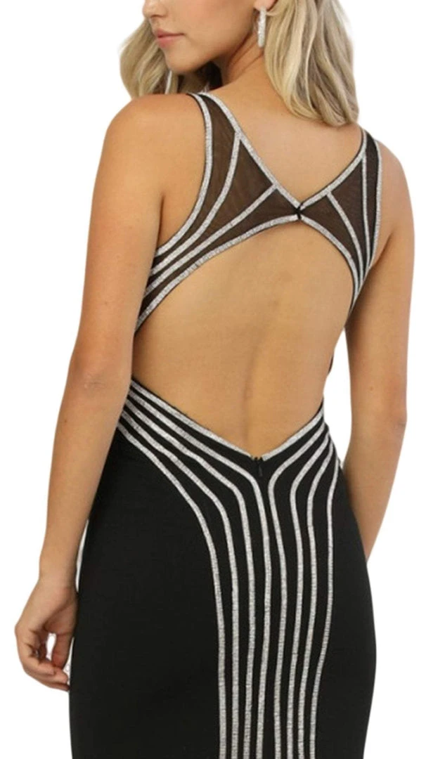 Nox Anabel - T253 Metallic Stripped Illusion Cutout Back Gown Formal Gowns 4 Nox Anabel - T253 Metallic Stripped Illusion Cutout Back Gown Formal Gowns