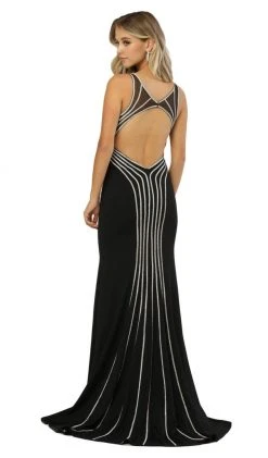 Nox Anabel - T253 Metallic Stripped Illusion Cutout Back Gown Formal Gowns 11 Nox Anabel - T253 Metallic Stripped Illusion Cutout Back Gown Formal Gowns