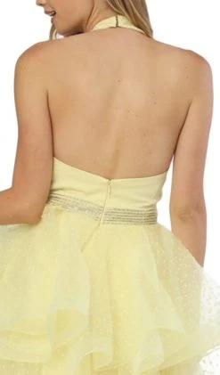 Nox Anabel - T256 Plunging Halter Dotted Lace Tiered Gown Formal Gowns