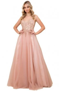 Formal Gowns Nox Anabel - T407 Beaded Foliage Glitter A-Line Gown