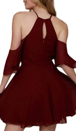 Nox Anabel - T667 Cold Shoulder Short Chiffon Dress