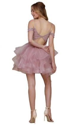 Nox Anabel - T668 Beaded Tiered A-Line Cocktail Dress