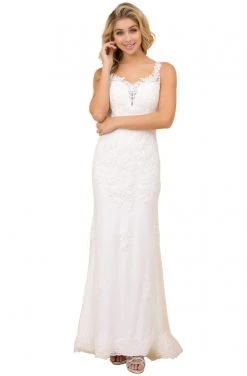 Nox Anabel - W907 Lace Appliqued Sheath Bridal Gown Formal Gowns