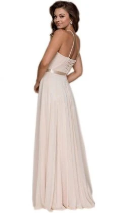 Nox Anabel - Y102 Halter Strap Lace Up Chiffon Evening Gown