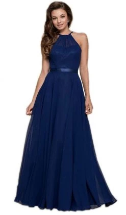 Nox Anabel - Y102 Halter Strap Lace Up Chiffon Evening Gown