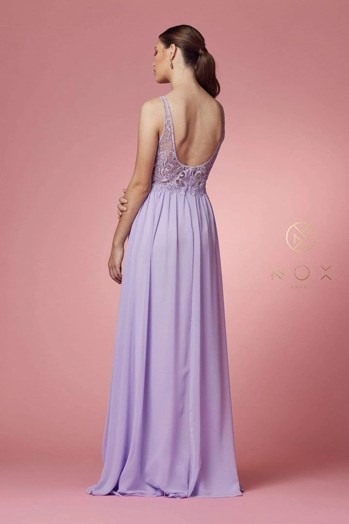 Nox Anabel - Y299 Sleeveless Beaded Lace Applique Bodice A-Line Gown 12 Nox Anabel - Y299 Sleeveless Beaded Lace Applique Bodice A-Line Gown