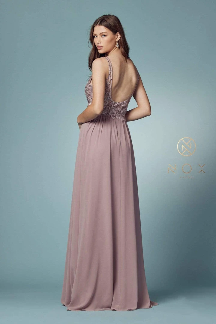 Nox Anabel - Y299 Sleeveless Beaded Lace Applique Bodice A-Line Gown 9 Nox Anabel - Y299 Sleeveless Beaded Lace Applique Bodice A-Line Gown