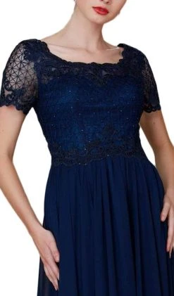 Nox Anabel - Y514 Lace Applique Short Sleeve Top Chiffon Dress 8 Nox Anabel - Y514 Lace Applique Short Sleeve Top Chiffon Dress