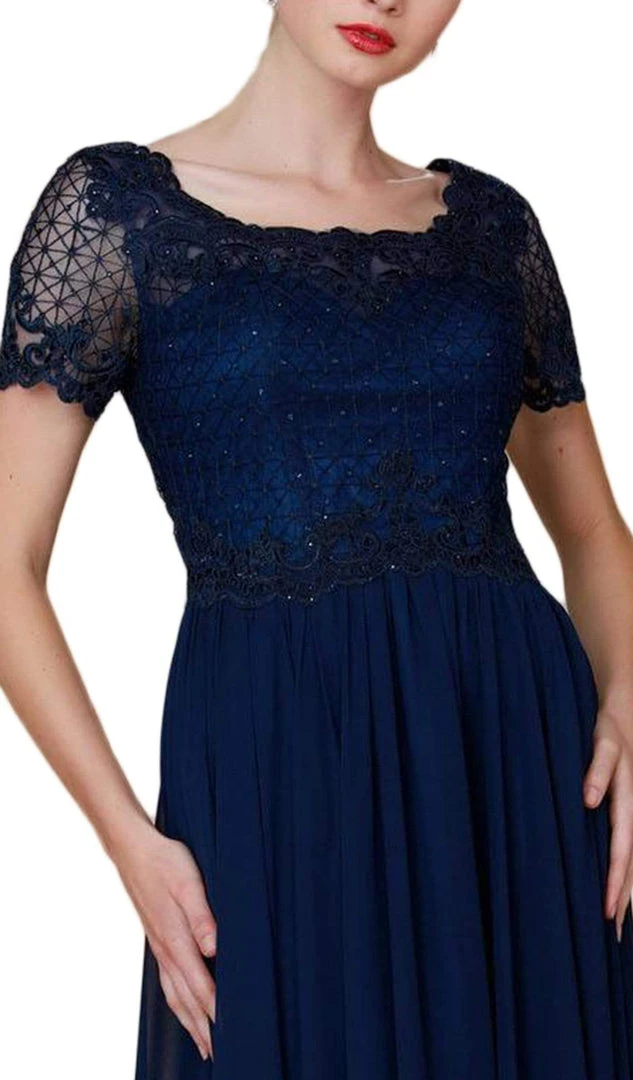 Nox Anabel - Y514 Lace Applique Short Sleeve Top Chiffon Dress 5 Nox Anabel - Y514 Lace Applique Short Sleeve Top Chiffon Dress