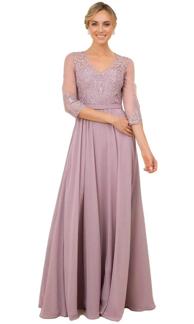 Formal Gowns Nox Anabel - Y532 Appliqued Illusion V-Neck Chiffon Dress 3 Formal Gowns Nox Anabel - Y532 Appliqued Illusion V-Neck Chiffon Dress