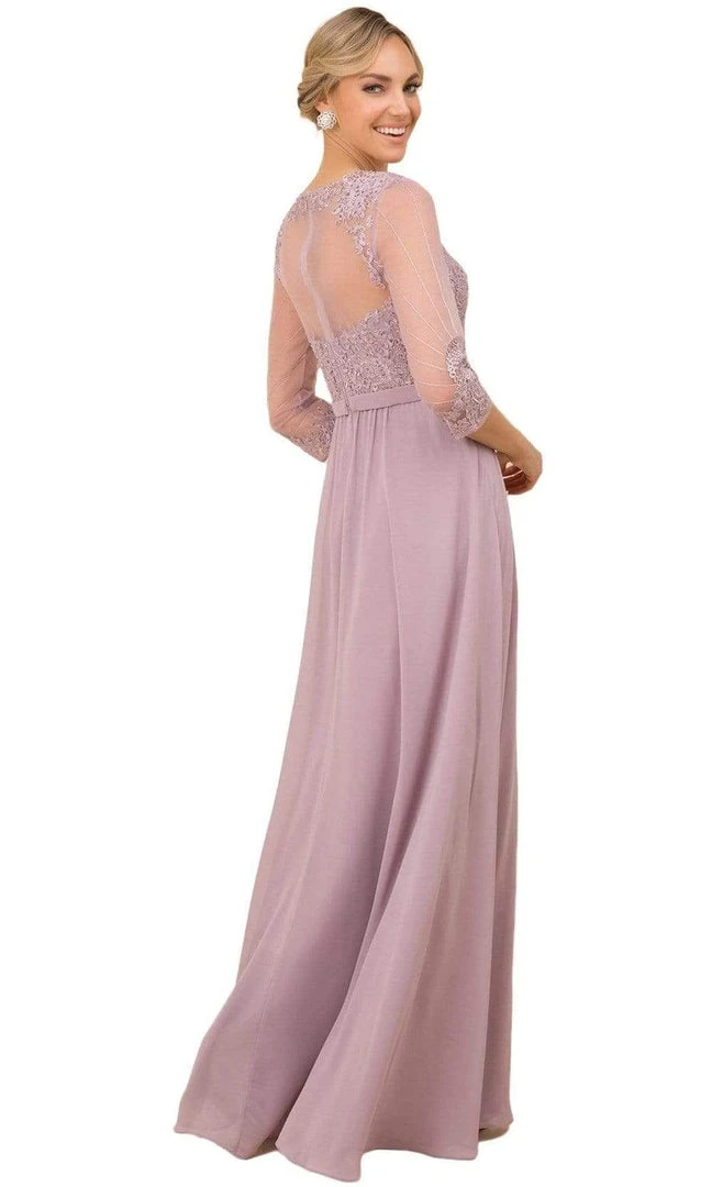 Formal Gowns Nox Anabel - Y532 Appliqued Illusion V-Neck Chiffon Dress 4 Formal Gowns Nox Anabel - Y532 Appliqued Illusion V-Neck Chiffon Dress
