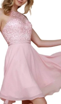 Nox Anabel - Y629 Embellished Illusion Halter Chiffon A-line Dress 7 Nox Anabel - Y629 Embellished Illusion Halter Chiffon A-line Dress