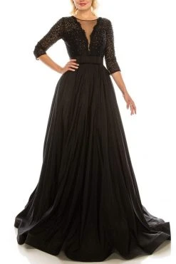 Formal Gowns Odrella - 1026 Embroidered Mesh Quarter Sleeve A-Line Gown