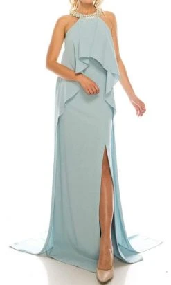 Formal Gowns Odrella - 1088 Embellished Halter Neck Flounce Bodice Gown With Slit