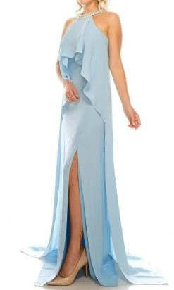Formal Gowns Odrella - 1088 Embellished Halter Neck Flounce Bodice Gown With Slit