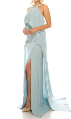 Formal Gowns Odrella - 1088 Embellished Halter Neck Flounce Bodice Gown With Slit