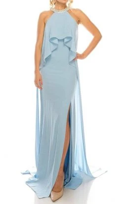 Formal Gowns Odrella - 1088 Embellished Halter Neck Flounce Bodice Gown With Slit