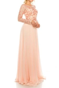 Odrella - 1147 Long Sleeve Sequined Filigree A-Line Gown Formal Gowns 8 Odrella - 1147 Long Sleeve Sequined Filigree A-Line Gown Formal Gowns