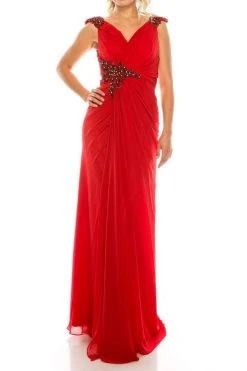 Odrella - 1301 Bead Appliqued Draped Sheath Gown Formal Gowns