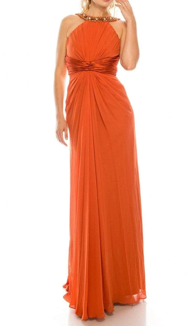 Odrella - 1698 Gathered Embellished Halter Crepe Chiffon Evening Dress 13 Odrella - 1698 Gathered Embellished Halter Crepe Chiffon Evening Dress