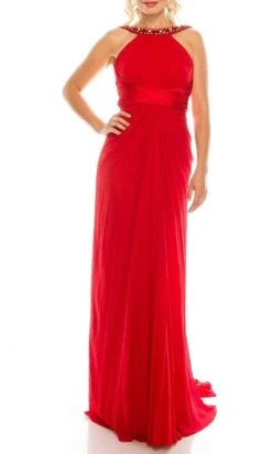 Odrella - 1698 Gathered Embellished Halter Crepe Chiffon Evening Dress 19 Odrella - 1698 Gathered Embellished Halter Crepe Chiffon Evening Dress