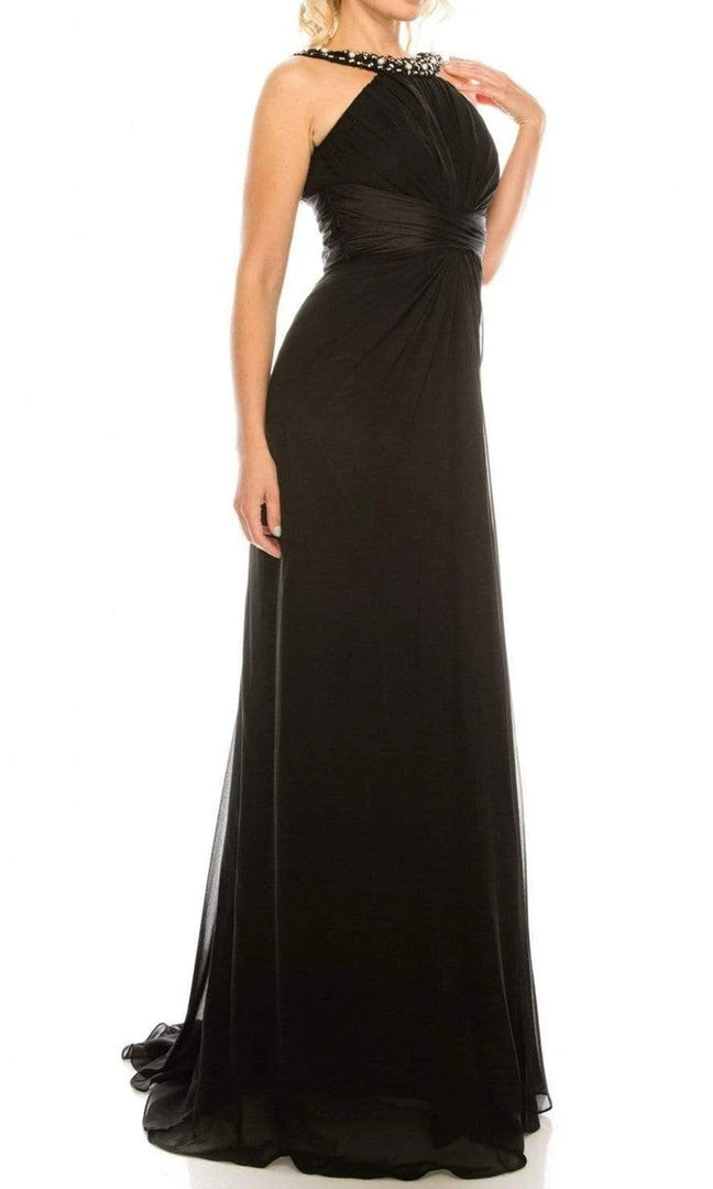 Odrella - 1698 Gathered Embellished Halter Crepe Chiffon Evening Dress 6 Odrella - 1698 Gathered Embellished Halter Crepe Chiffon Evening Dress