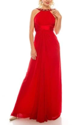 Odrella - 1698 Gathered Embellished Halter Crepe Chiffon Evening Dress 21 Odrella - 1698 Gathered Embellished Halter Crepe Chiffon Evening Dress