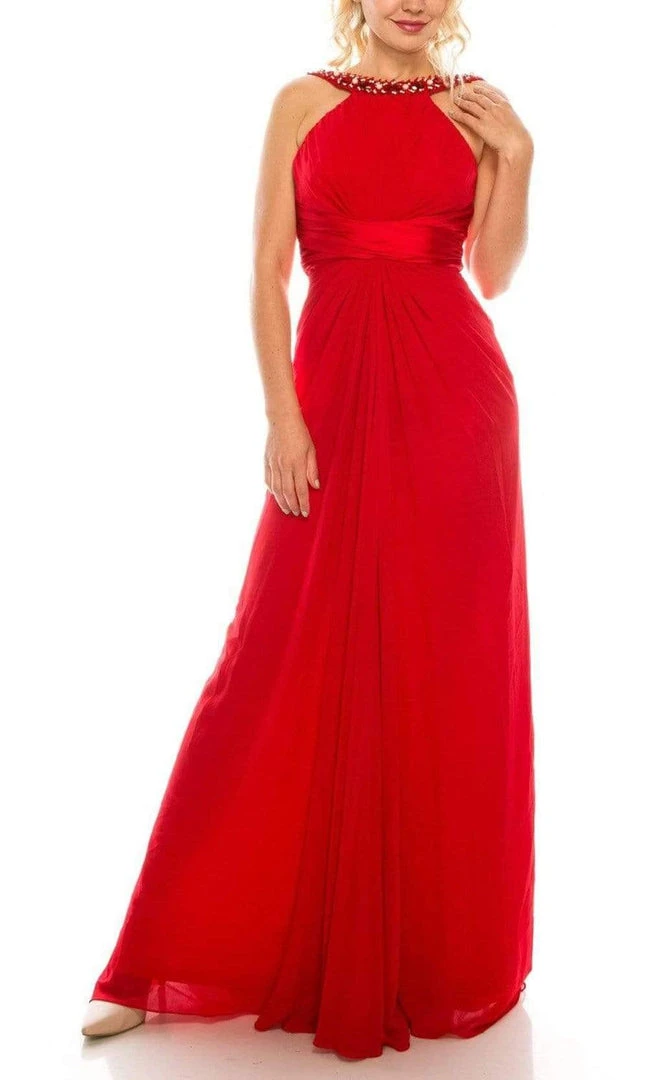 Odrella - 1698 Gathered Embellished Halter Crepe Chiffon Evening Dress 9 Odrella - 1698 Gathered Embellished Halter Crepe Chiffon Evening Dress