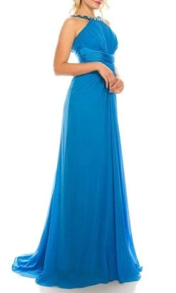 Odrella - 1698 Gathered Embellished Halter Crepe Chiffon Evening Dress 24 Odrella - 1698 Gathered Embellished Halter Crepe Chiffon Evening Dress