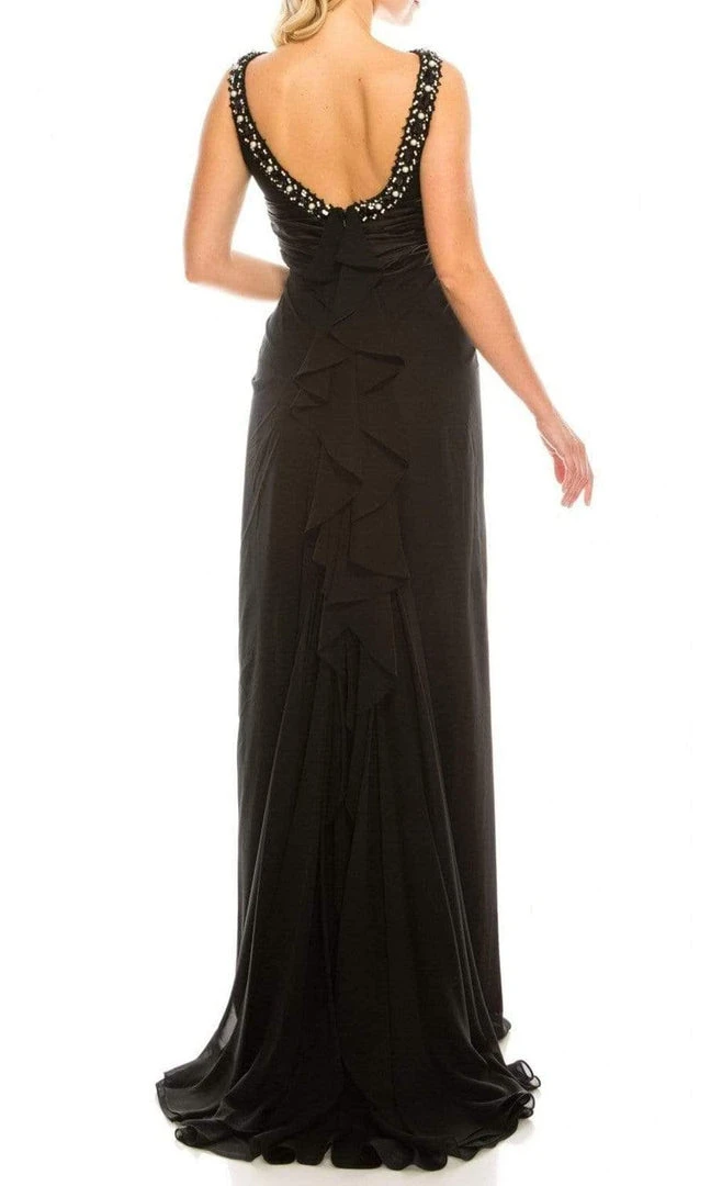 Odrella - 1698 Gathered Embellished Halter Crepe Chiffon Evening Dress 4 Odrella - 1698 Gathered Embellished Halter Crepe Chiffon Evening Dress