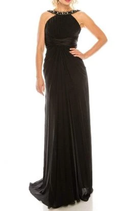 Odrella - 1698 Gathered Embellished Halter Crepe Chiffon Evening Dress 17 Odrella - 1698 Gathered Embellished Halter Crepe Chiffon Evening Dress
