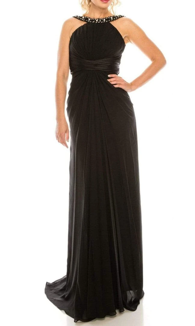 Odrella - 1698 Gathered Embellished Halter Crepe Chiffon Evening Dress 5 Odrella - 1698 Gathered Embellished Halter Crepe Chiffon Evening Dress