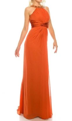 Odrella - 1698 Gathered Embellished Halter Crepe Chiffon Evening Dress 27 Odrella - 1698 Gathered Embellished Halter Crepe Chiffon Evening Dress
