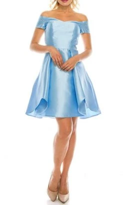 Cocktail Dresses Odrella - 4503 Beaded Off Shoulder Short Sleeves A-Line Cocktail Dress 14 Cocktail Dresses Odrella - 4503 Beaded Off Shoulder Short Sleeves A-Line Cocktail Dress