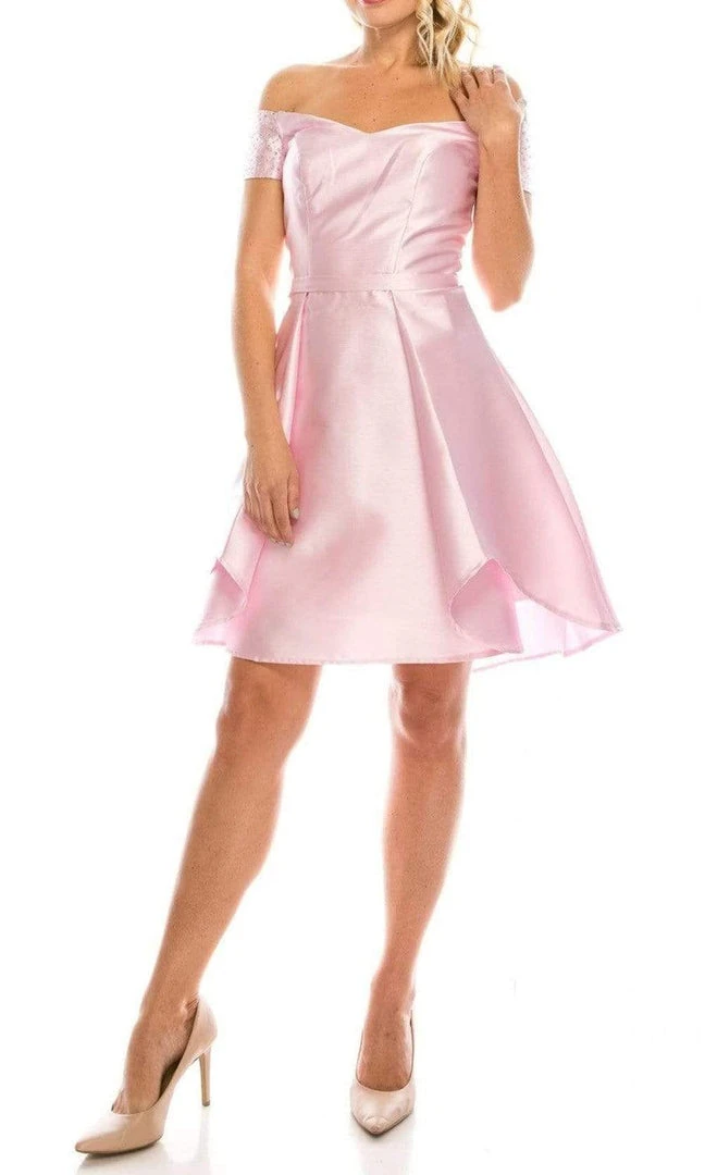 Cocktail Dresses Odrella - 4503 Beaded Off Shoulder Short Sleeves A-Line Cocktail Dress 6 Cocktail Dresses Odrella - 4503 Beaded Off Shoulder Short Sleeves A-Line Cocktail Dress