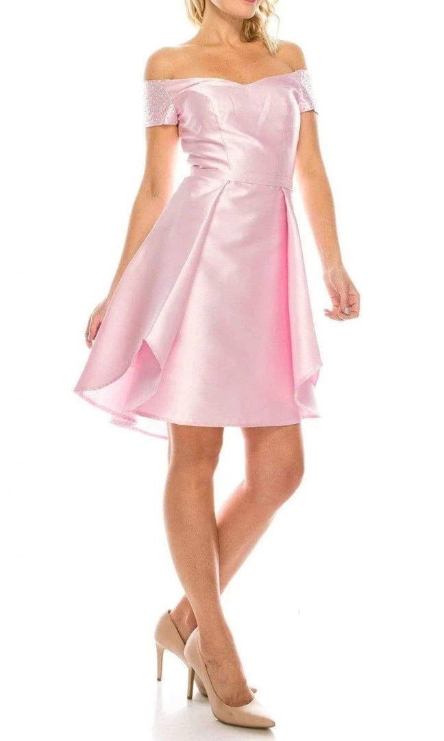 Cocktail Dresses Odrella - 4503 Beaded Off Shoulder Short Sleeves A-Line Cocktail Dress 5 Cocktail Dresses Odrella - 4503 Beaded Off Shoulder Short Sleeves A-Line Cocktail Dress